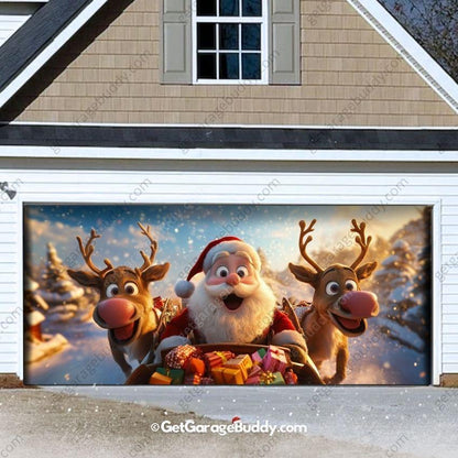 Santa & Reindeers | Christmas Garage Door Cover