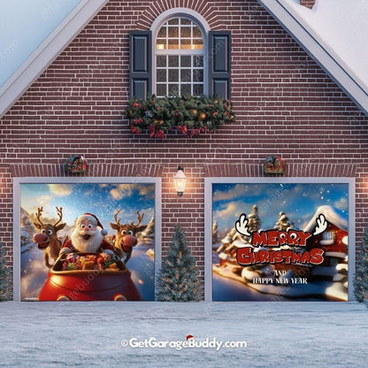 Santa & Reindeers | Christmas Garage Door Cover