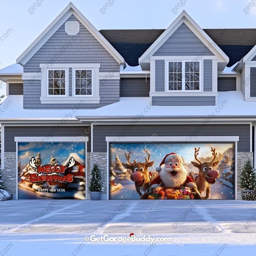 Santa & Reindeers | Christmas Garage Door Cover