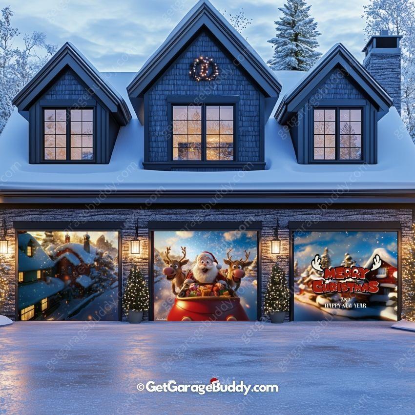 Santa & Reindeers | Christmas Garage Door Cover