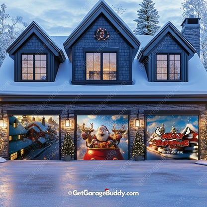 Santa & Reindeers | Christmas Garage Door Cover