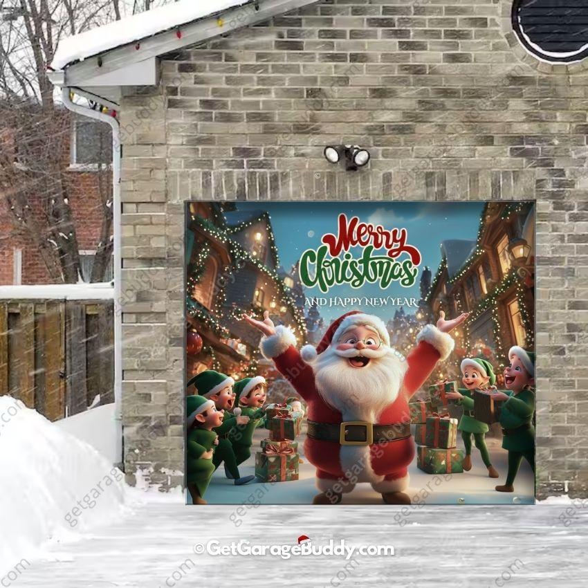 Santa And Elves | Christmas Garage Door Cover