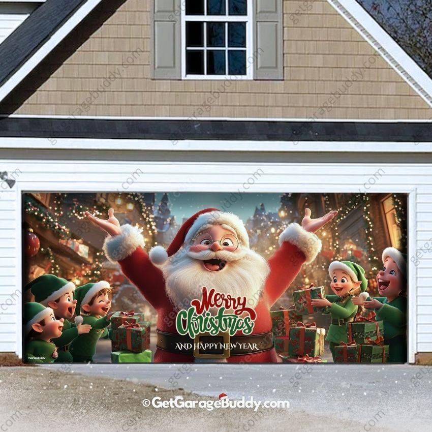 Santa And Elves | Christmas Garage Door Cover