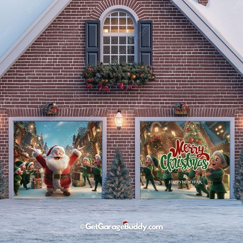 Santa And Elves | Christmas Garage Door Cover