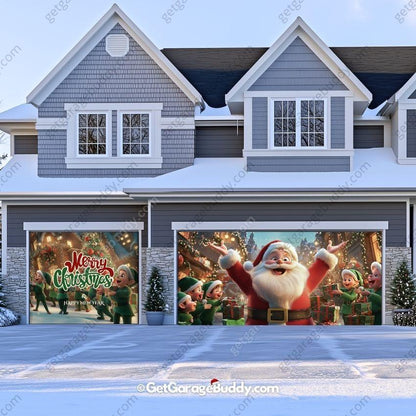 Santa And Elves | Christmas Garage Door Cover