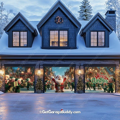 Santa And Elves | Christmas Garage Door Cover